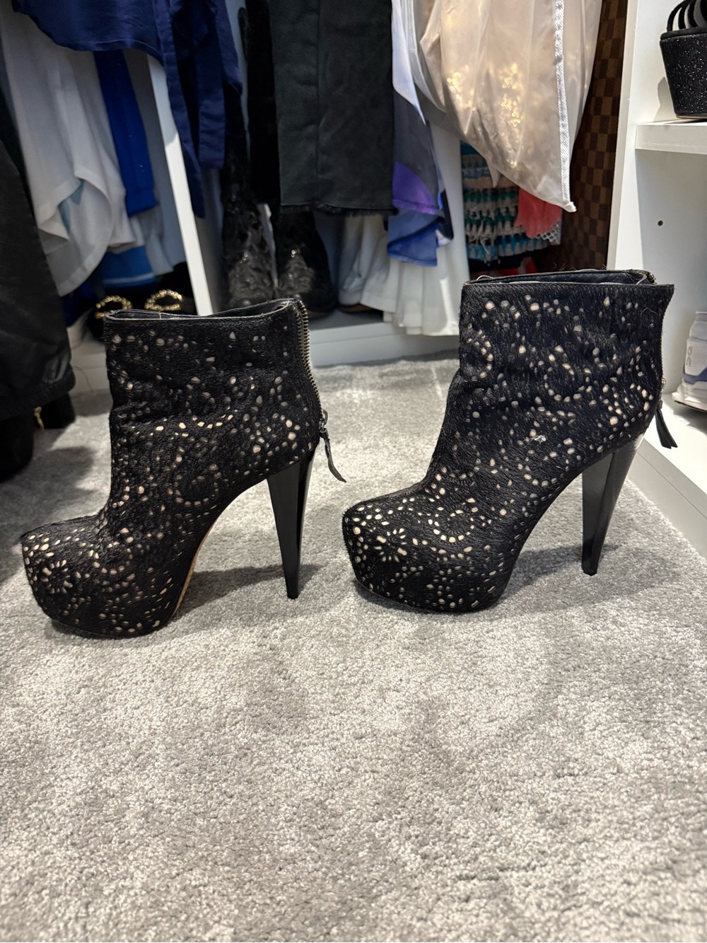 Alice + Olivia Black Lace Platform Ankle Booties